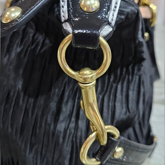 Coach Black Ruched Leather Satchel Shoulder Gold Hardware Bag - Picture 10 of 17